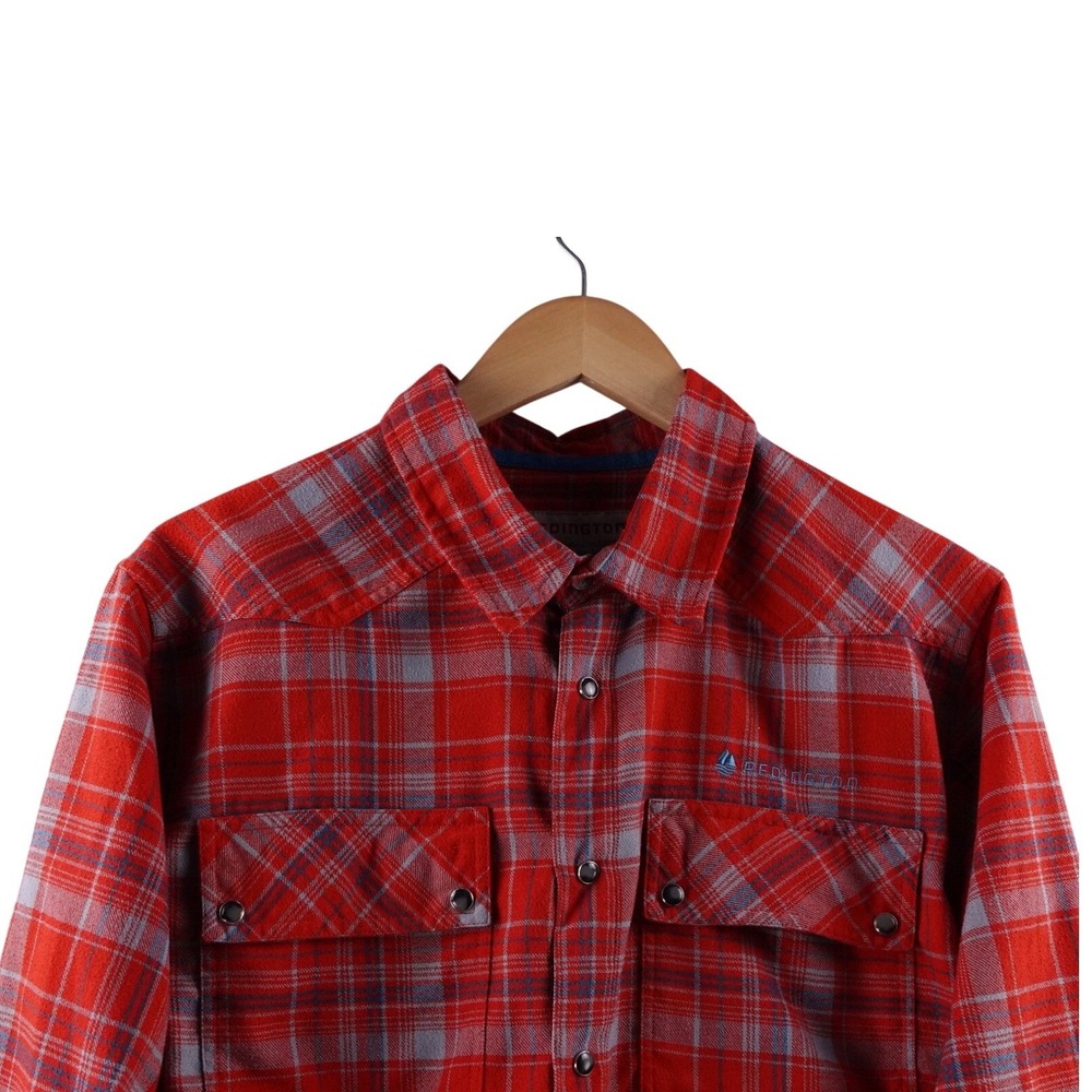 REDINGTON Mens M‎ Red Plaid Flannel Long Sleeve Peral Snap Shirt Fly Fishing